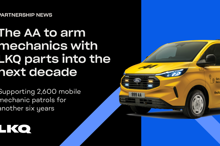 AA Van with text 'The AA to arm mechanics with LKQ parts into the next decade'