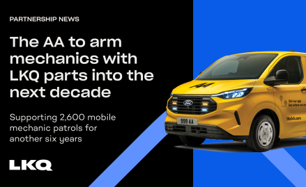 AA Van with text 'The AA to arm mechanics with LKQ parts into the next decade'